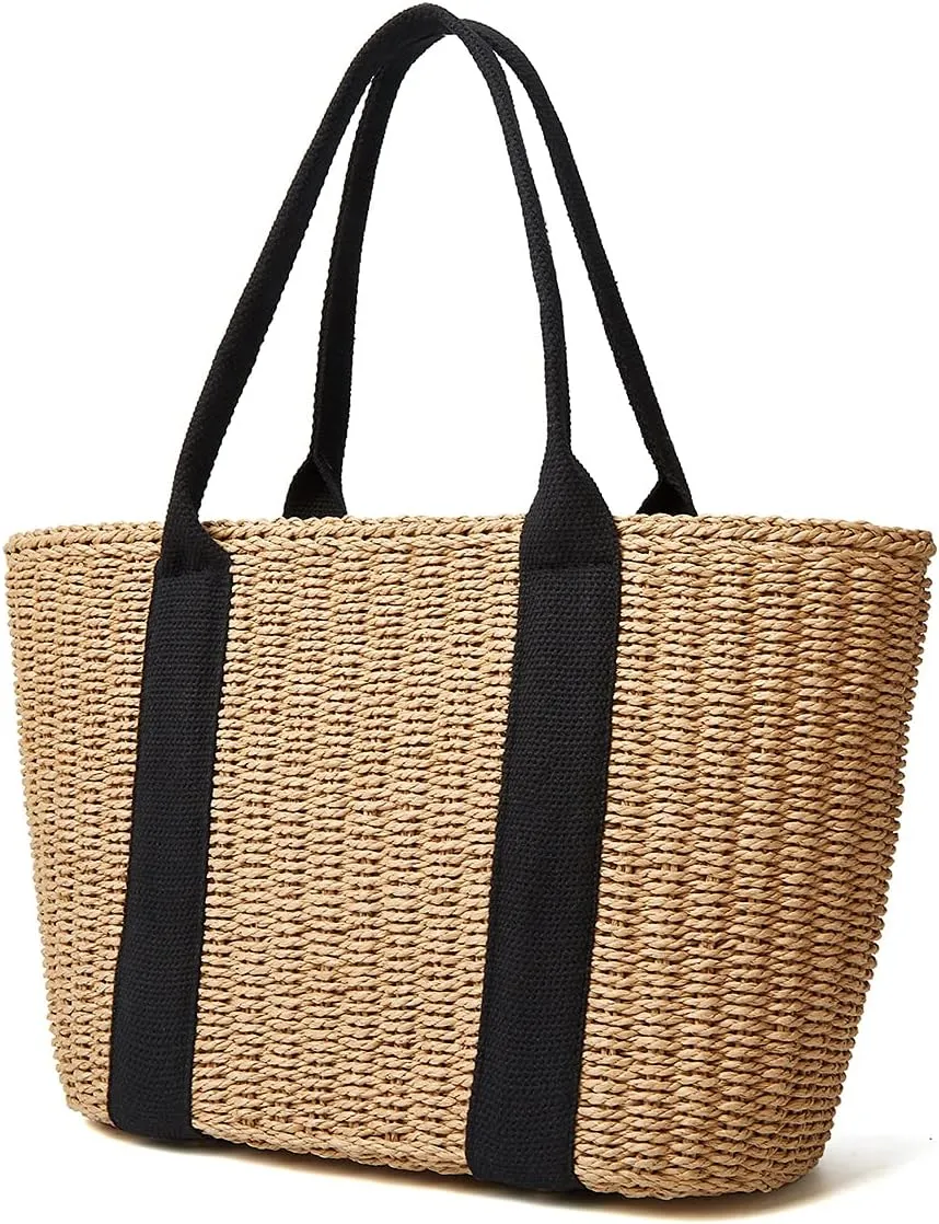 Women Straw Bags Summer Beach Large Tote Bag Handmade Woven Shoulder Crossbody Handbag