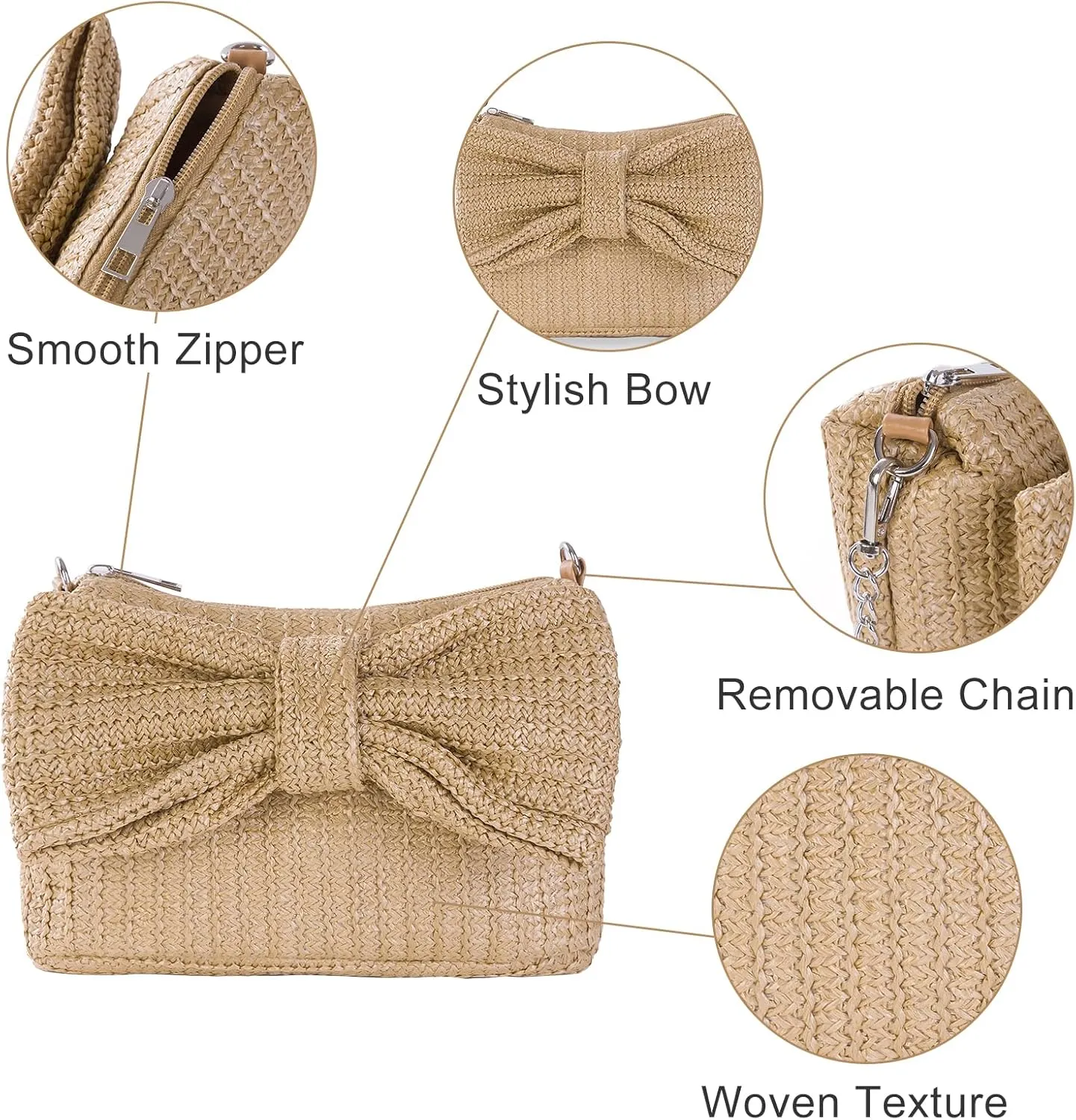 Women Straw Bow Purse Summer Beach Bag Woven Clutch Bag Vacation Tote Party Handbags Wedding Formal 2025 New
