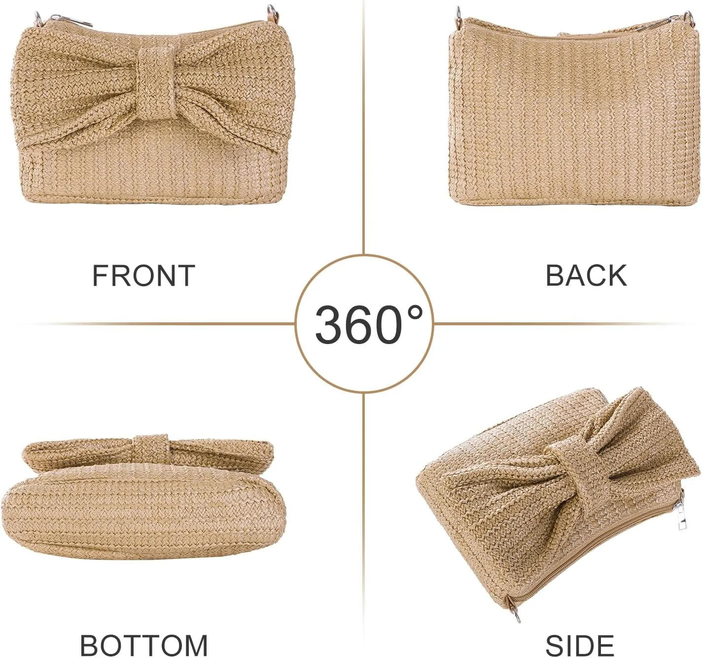 Women Straw Bow Purse Summer Beach Bag Woven Clutch Bag Vacation Tote Party Handbags Wedding Formal 2025 New