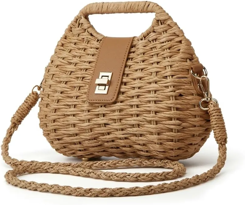 Women Straw Shoulder Handbag Natural Summer Beach Tote Bag Soft Bell Purse Straw Hobo Crossbody Bag 2025