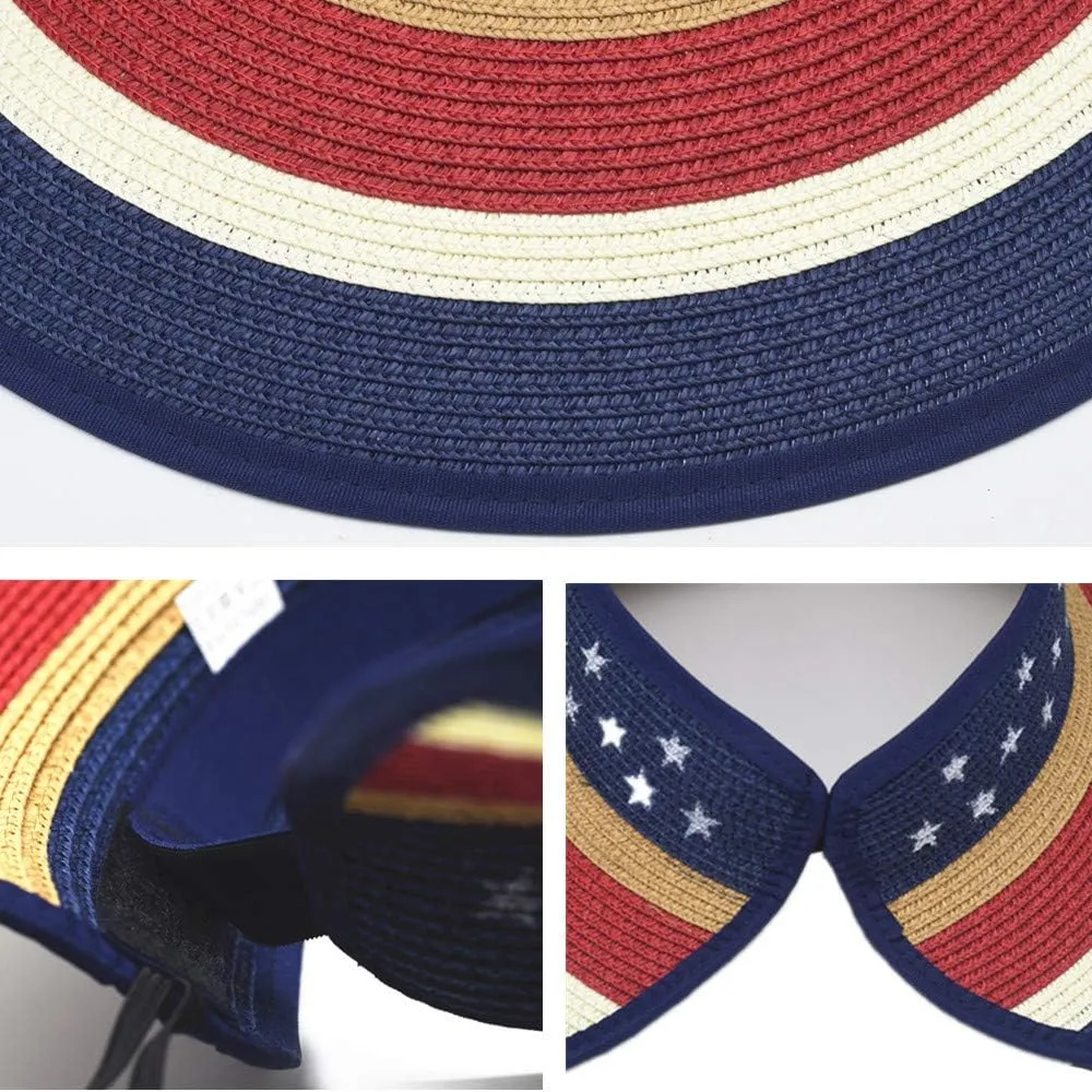 Women Sun Visors Foldable Straw Hats Summer Beach Packable Hat Floppy Wide Brim Cap Deep Style, Adjustable Size