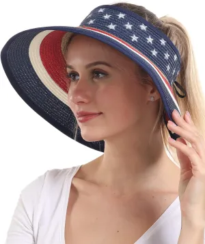 Women Sun Visors Foldable Straw Hats Summer Beach Packable Hat Floppy Wide Brim Cap Deep Style, Adjustable Size