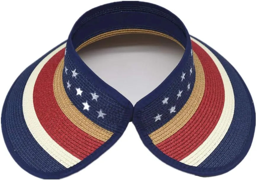 Women Sun Visors Foldable Straw Hats Summer Beach Packable Hat Floppy Wide Brim Cap Deep Style, Adjustable Size