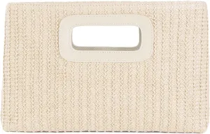 Women Top Handle Handbag Chain Crossbody Bag 2025 Summer Raffia Straw Clutch Beach Vacation Evening Square Purse