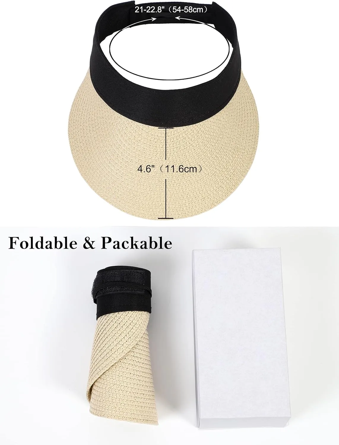 Women Wide Brim Straw Visor Sun Hat UV Protection Packable Beach Cap for Summer UPF 50 