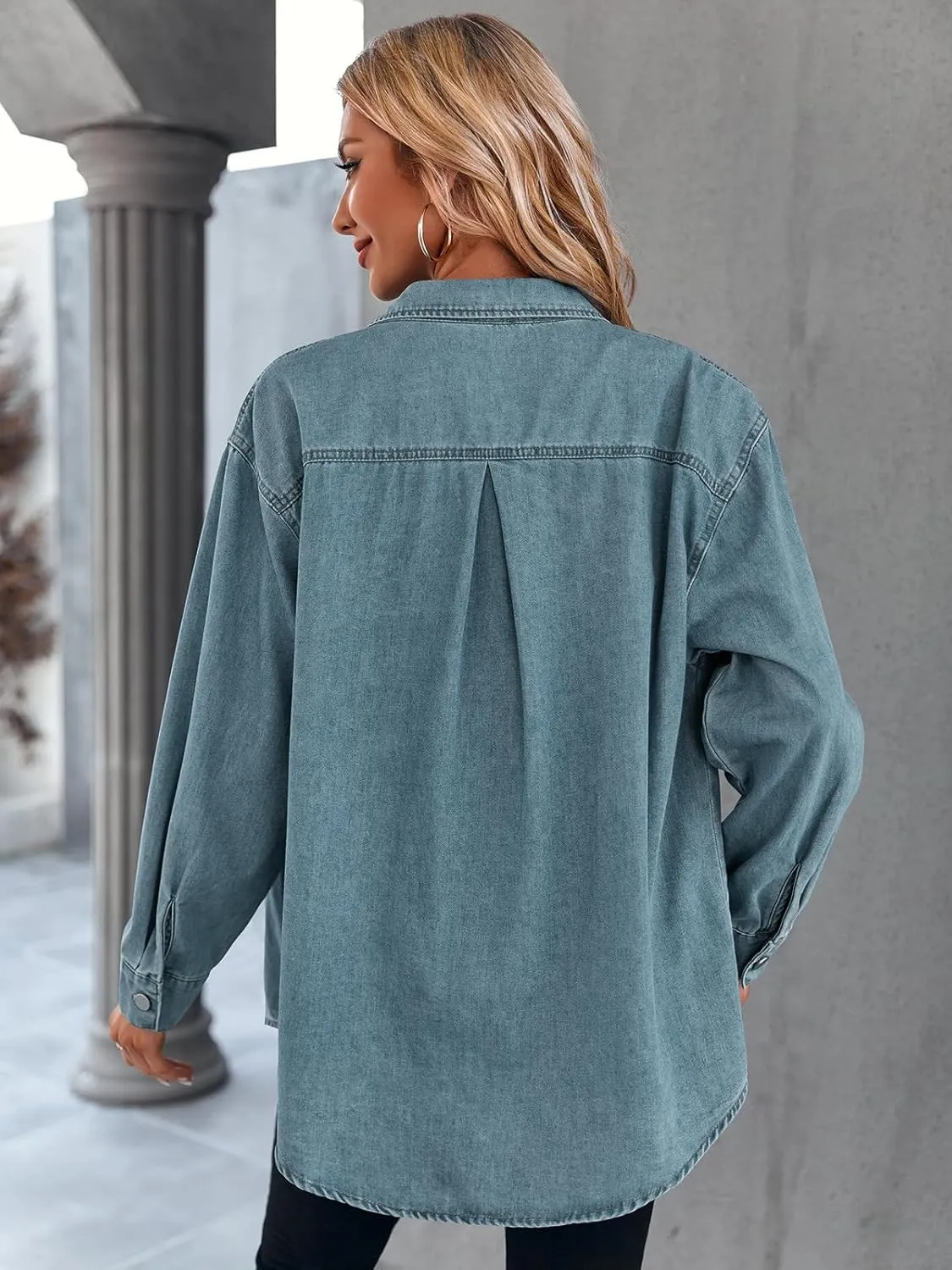Women's Casual Button Down Denim Shirt Long Sleeve Boyfriend Oversized Jean Jacket with Pockets