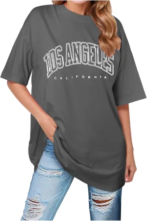 Women's Casual Los Angeles California T Shirts for Women Oversized Trendy Loose Running Tops Summer Letter Print 2025