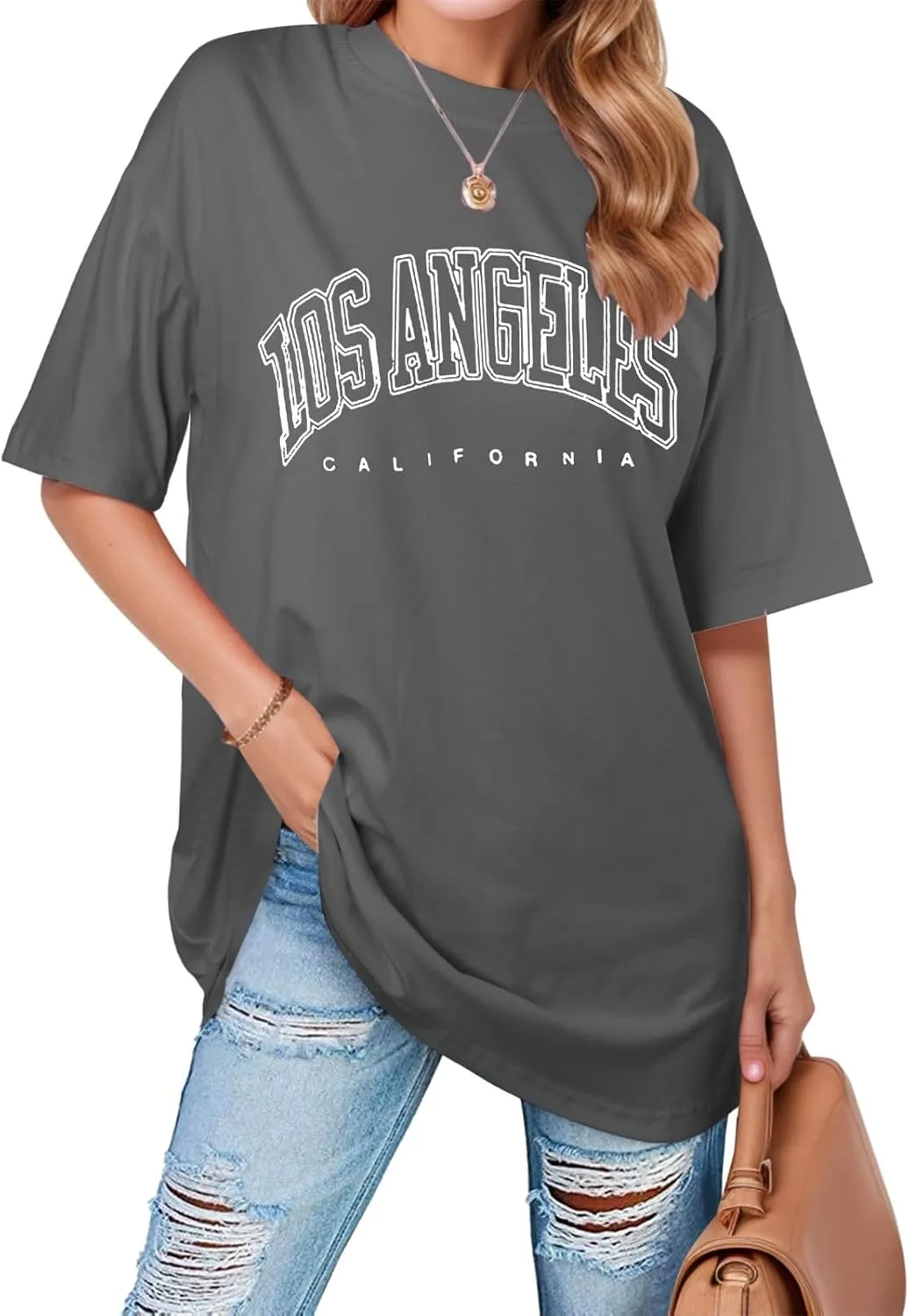 Women's Casual Los Angeles California T Shirts for Women Oversized Trendy Loose Running Tops Summer Letter Print 2025