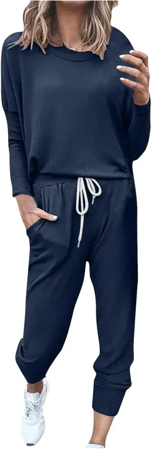 Women's Casual Pullover 2 Piece Outfits Breathable Skin Friendly Loungewear Sets Outdoor Sports Casual Sweatsuits Set