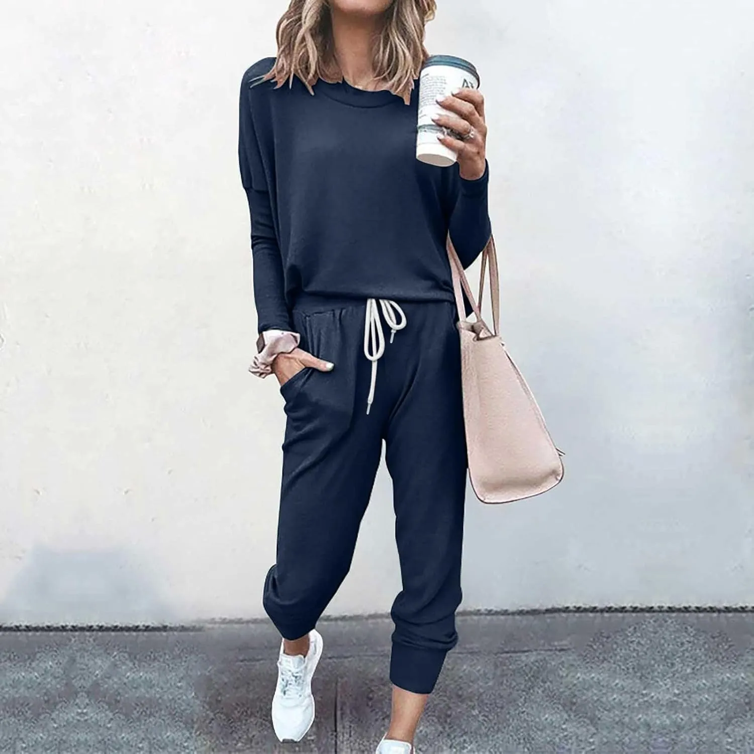 Women's Casual Pullover 2 Piece Outfits Breathable Skin Friendly Loungewear Sets Outdoor Sports Casual Sweatsuits Set