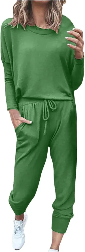 Women's Casual Pullover 2 Piece Outfits Breathable Skin Friendly Loungewear Sets Outdoor Sports Casual Sweatsuits Set