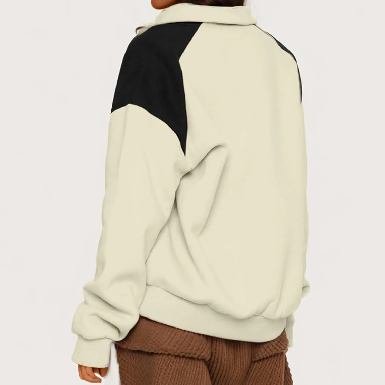 Women's Color Matching Sweatshirts Long Sleeve Hoodies Quarter Zip Fleece Pullover 2024 Fashion Casual Clothes