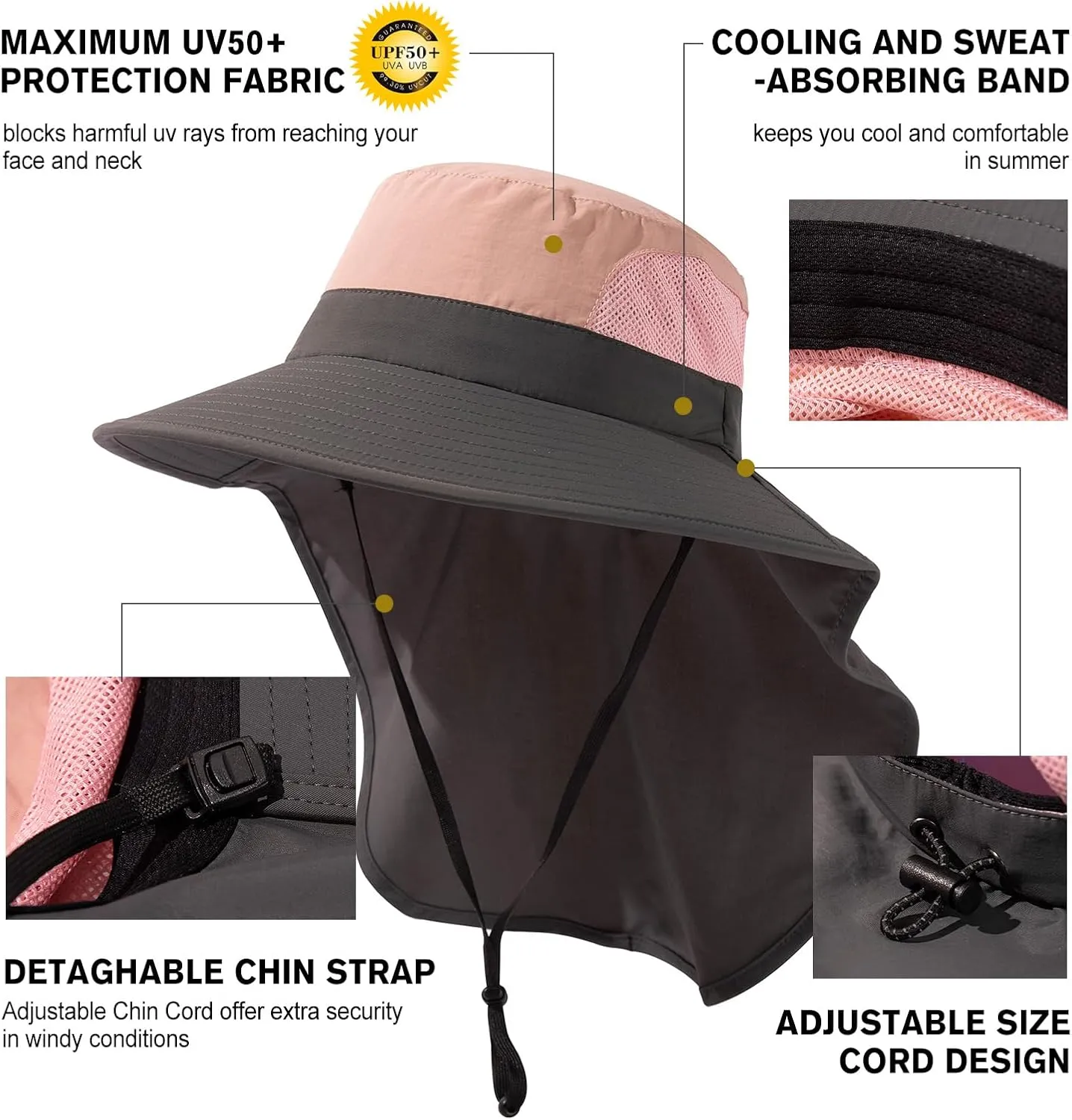 Women's Flap Ponytail UV 50 Packable Mesh Sun Fishing Beach Hiking Oversized XL XXL Hat
