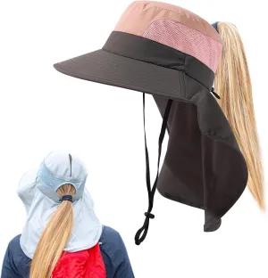 Women's Flap Ponytail UV 50 Packable Mesh Sun Fishing Beach Hiking Oversized XL XXL Hat