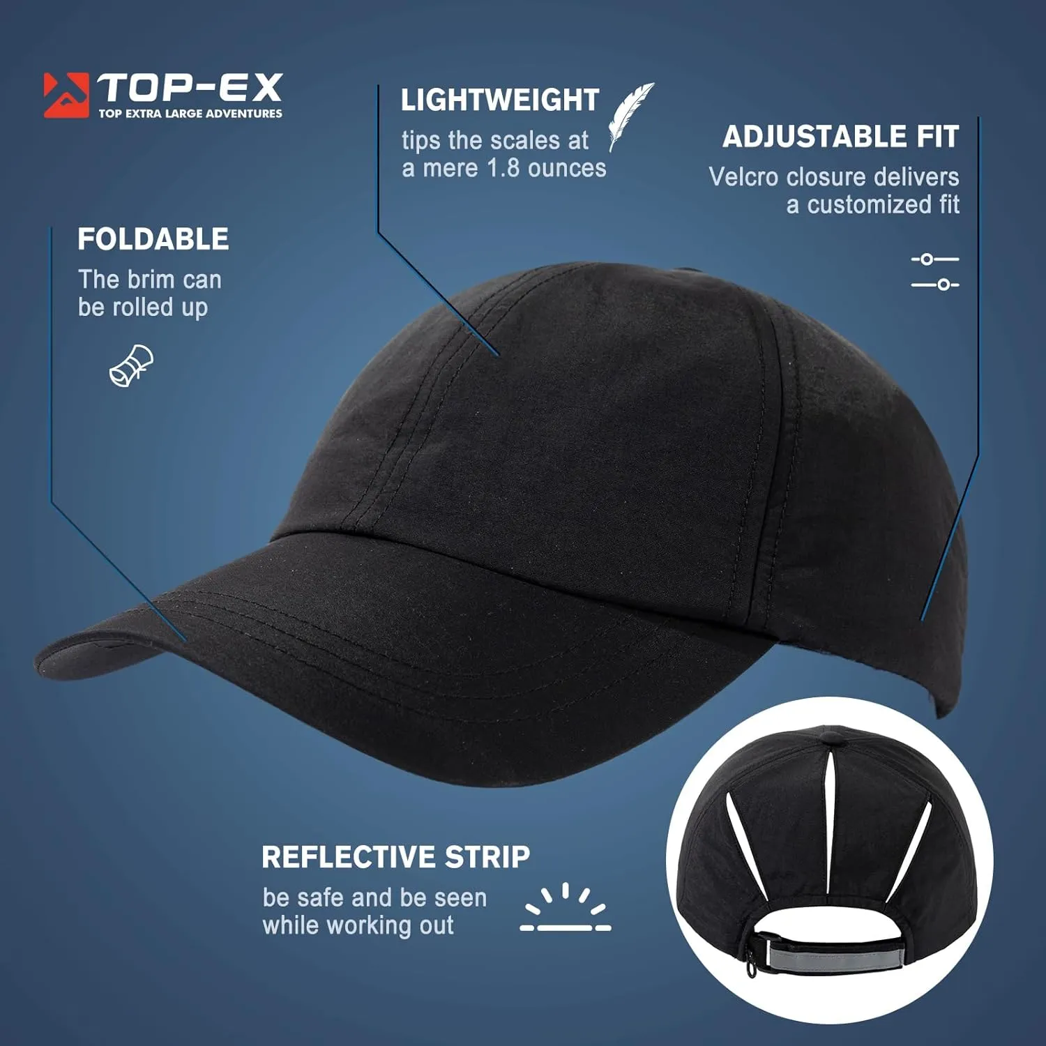 Women's High Ponytail Messy Bun Packable Unstructured Baseball Cap Oversized L XL XXL UV 50 Sun Running Hat