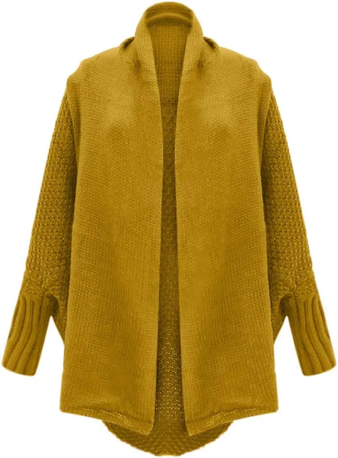 Womens Knitted Cardigan Batwing Sleeve Shawl Neck Sweater Open Front Casual Loose Pullover Coat