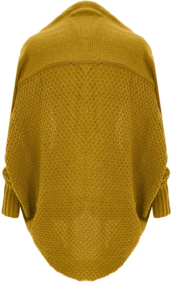 Womens Knitted Cardigan Batwing Sleeve Shawl Neck Sweater Open Front Casual Loose Pullover Coat