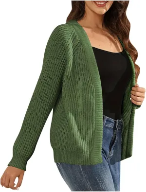 Women's Open Front Cardigan Long Sleeve Trendy Casual Outwear Loose Soft Cable Knit Sweaters
