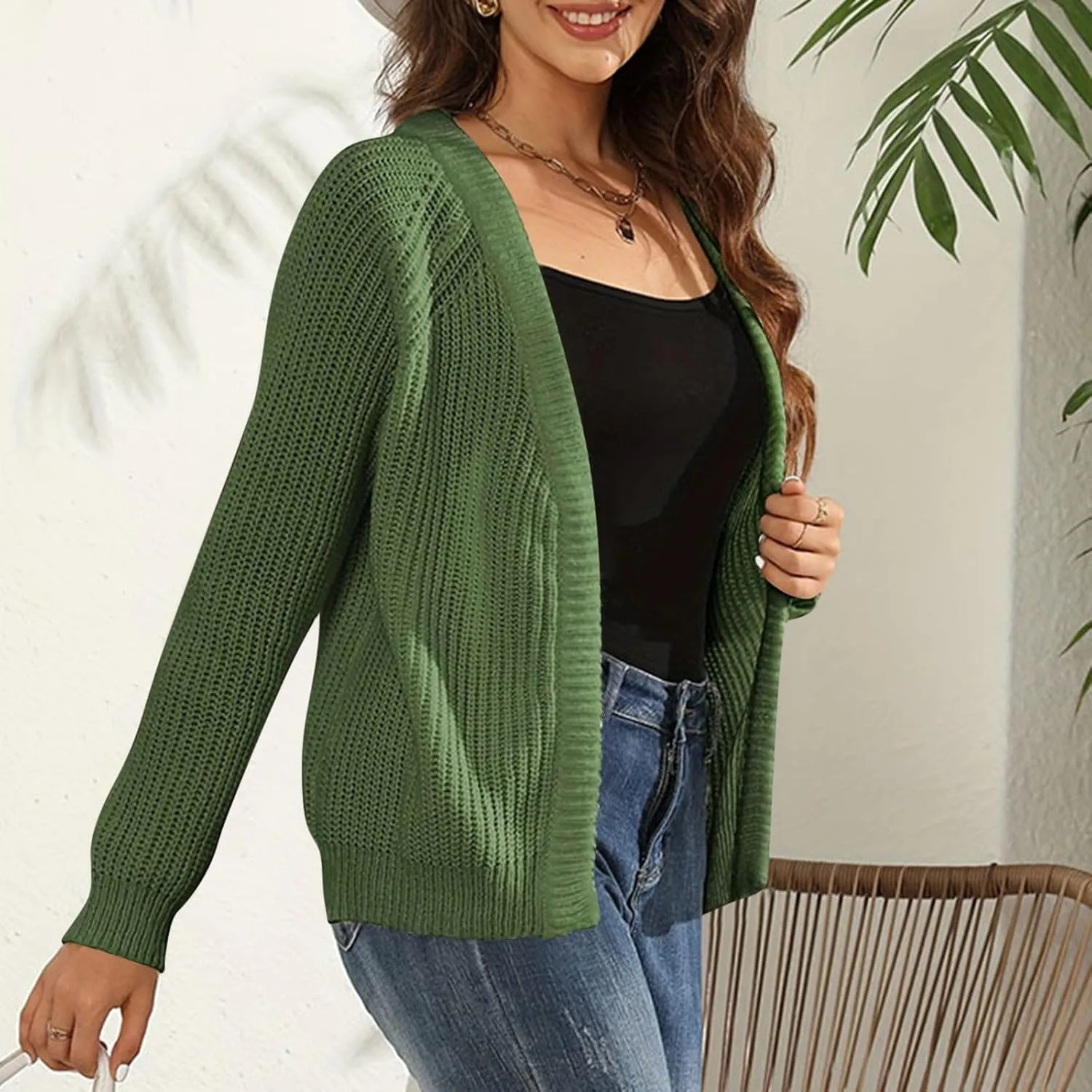 Women's Open Front Cardigan Long Sleeve Trendy Casual Outwear Loose Soft Cable Knit Sweaters