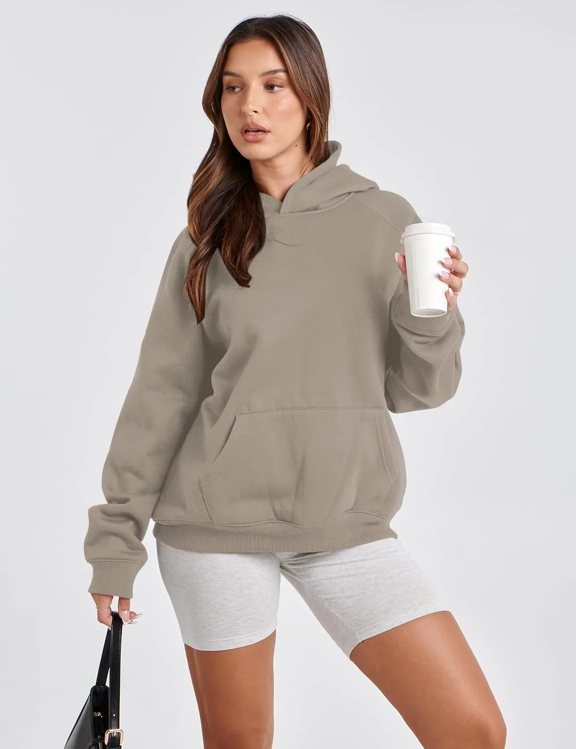 Womens Oversized Hoodies Sweatshirt Basic Solid Long Raglan Sleeves Loose Fleece Hooded Pullover With Kangaroo Pocket