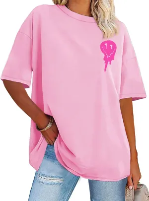 Womens Oversized Tshirt Graphic Tees Crew Neck Summer Short Sleeve Loose Fit Tops