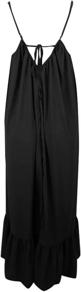 Womens Sexy Spaghetti Strap Sleeveless Ruched Ruffle Hem Bandage Oversized Beach Sundress Loose Long Maxi Swing Dress