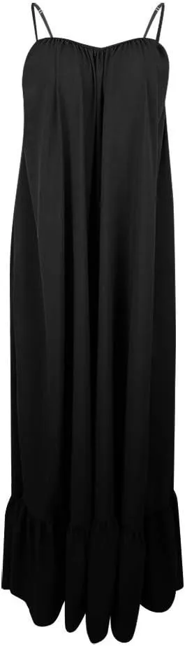 Womens Sexy Spaghetti Strap Sleeveless Ruched Ruffle Hem Bandage Oversized Beach Sundress Loose Long Maxi Swing Dress