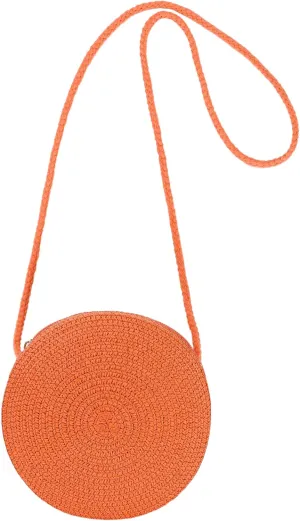 Womens Small Round Straw Crossbody Bag Beach Shoulder Bag Handbag Purse for Summer