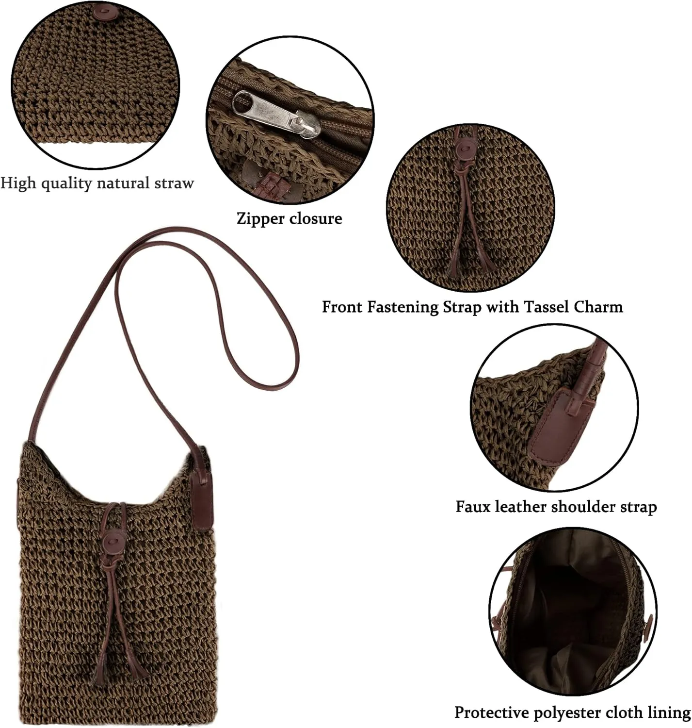 Womens Small Straw Crossbody Bag Handwoven Beach Shoulder Bag Handbag Purse with Tassel for Summer