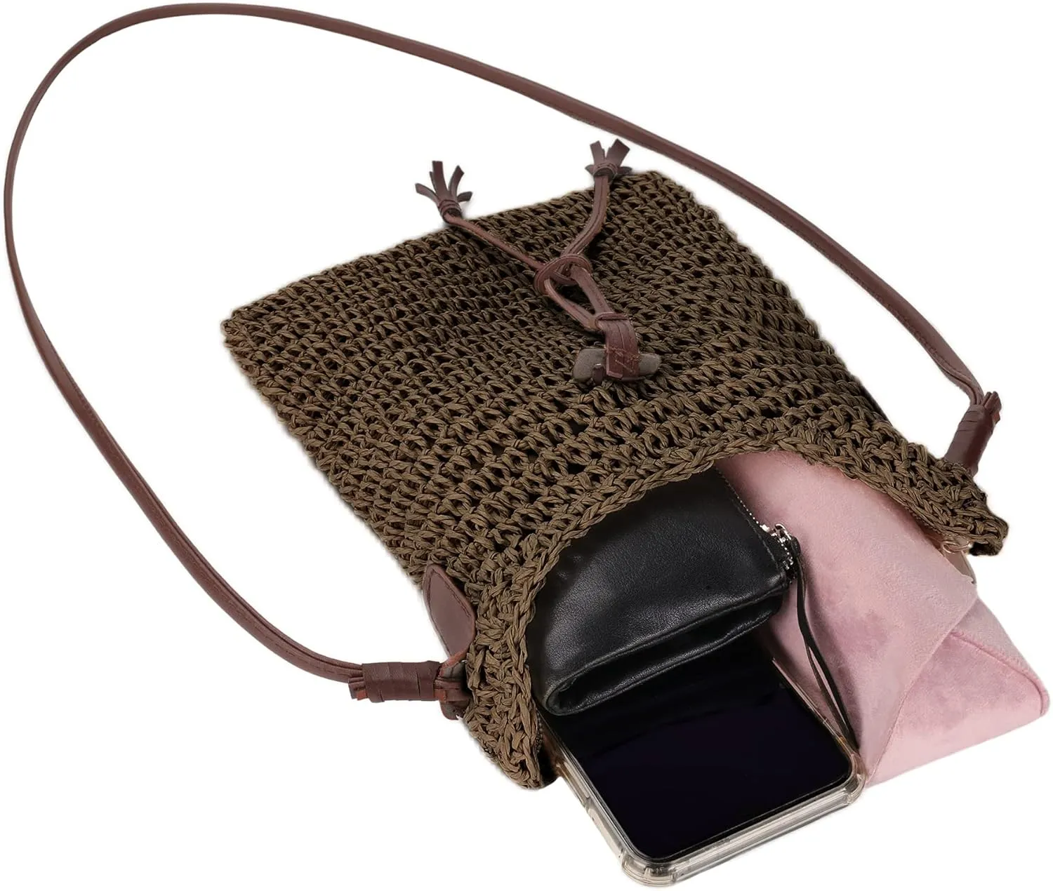 Womens Small Straw Crossbody Bag Handwoven Beach Shoulder Bag Handbag Purse with Tassel for Summer