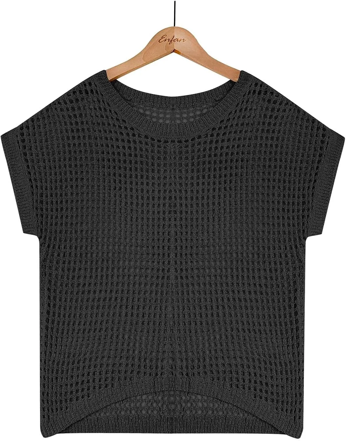 Womens Summer Crewneck Short Sleeve Tops Crochet Hollow Out Knit Pullover Shirts Casaul Loose Fit Beach Coverups