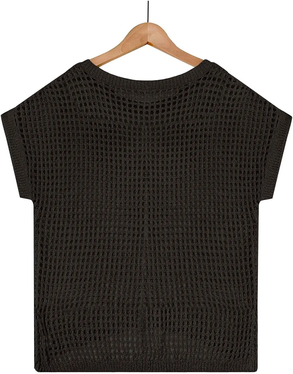 Womens Summer Crewneck Short Sleeve Tops Crochet Hollow Out Knit Pullover Shirts Casaul Loose Fit Beach Coverups