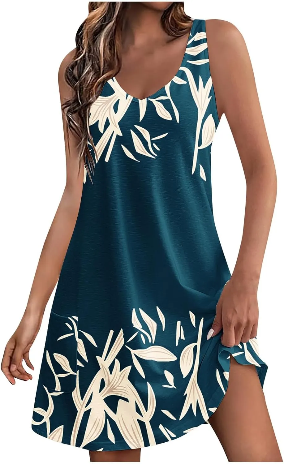 Womens Summer Dresses 2025 Trendy Printed Sleeveless Vacation Midi Dresses Casual Boho Beach Dress with Pockets
