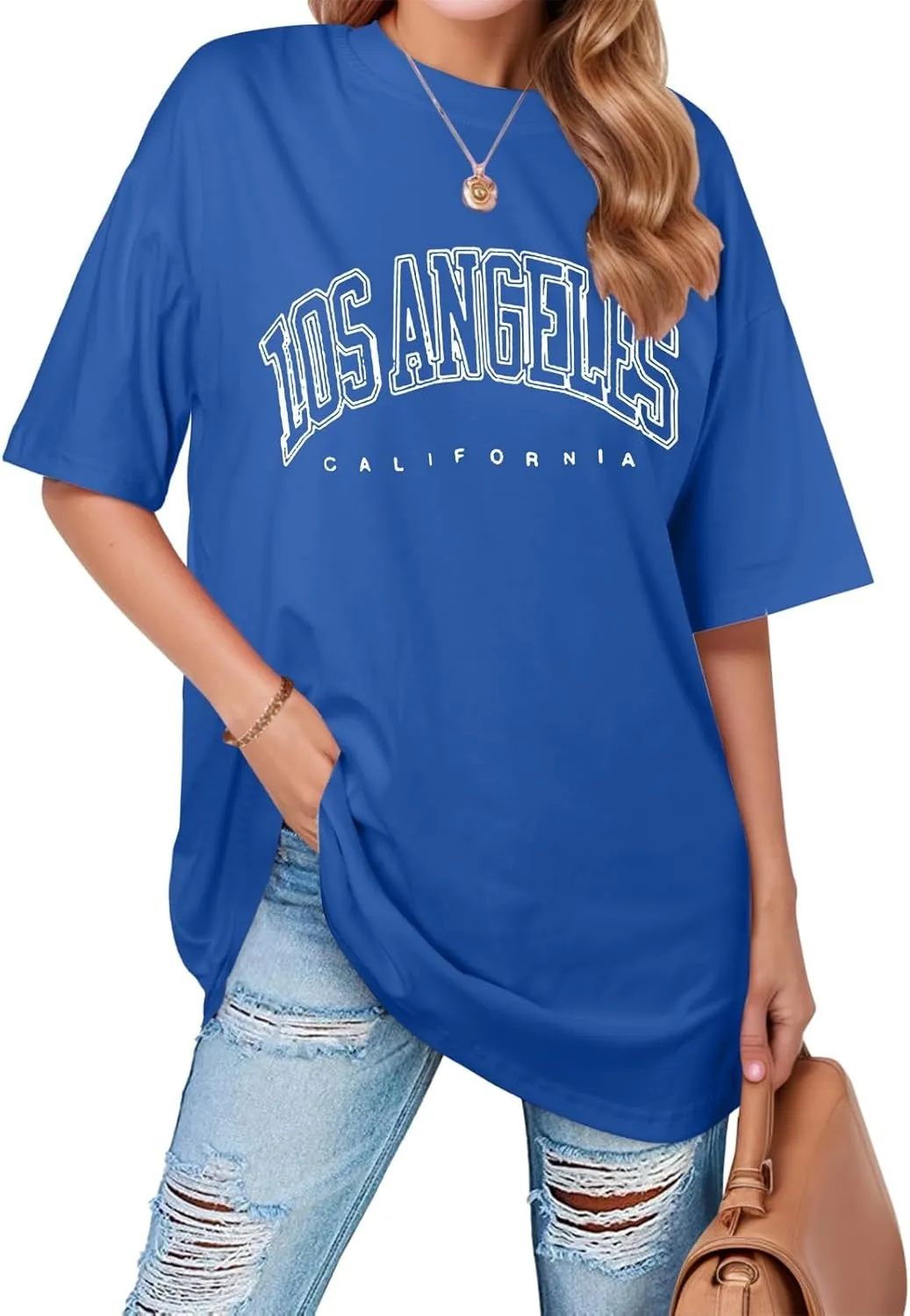 Womens Summer Los Angeles California Tees Shirts 2025 Half Sleeve Cute Loose Fit Tops Going Out Letter Print Casual