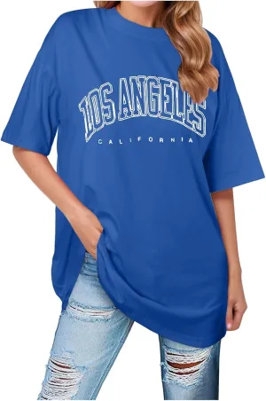 Womens Summer Los Angeles California Tees Shirts 2025 Half Sleeve Cute Loose Fit Tops Going Out Letter Print Casual