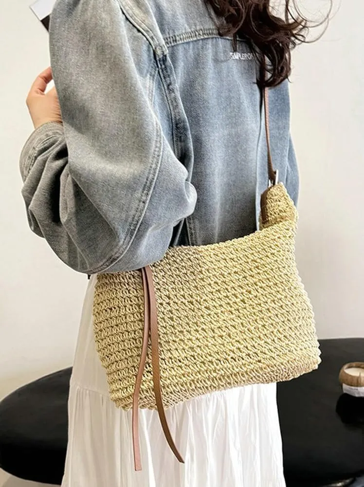 Womens Summer Straw Shoulder Crossbody Bags Large Beach Tote Purse Woven Dumpling Top Handle Handbag Vacation