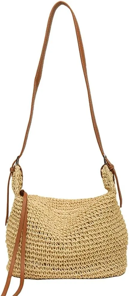 Womens Summer Straw Shoulder Crossbody Bags Large Beach Tote Purse Woven Dumpling Top Handle Handbag Vacation
