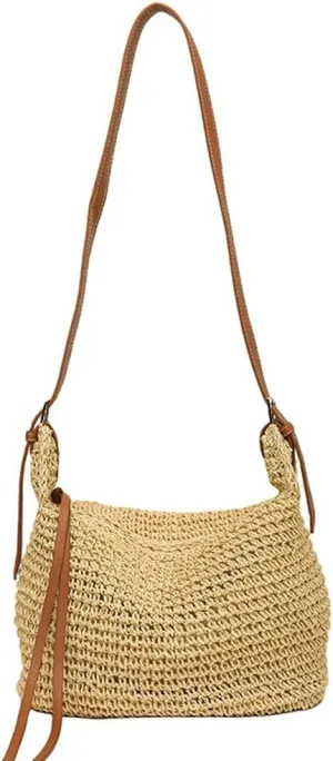 Womens Summer Straw Shoulder Crossbody Bags Large Beach Tote Purse Woven Dumpling Top Handle Handbag Vacation