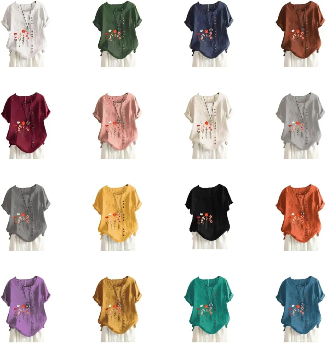 Womens Summer Tops Crew Neck Short Sleeve Funny Casual Oversized Shirts Loose Fit Lightweight T Shirt