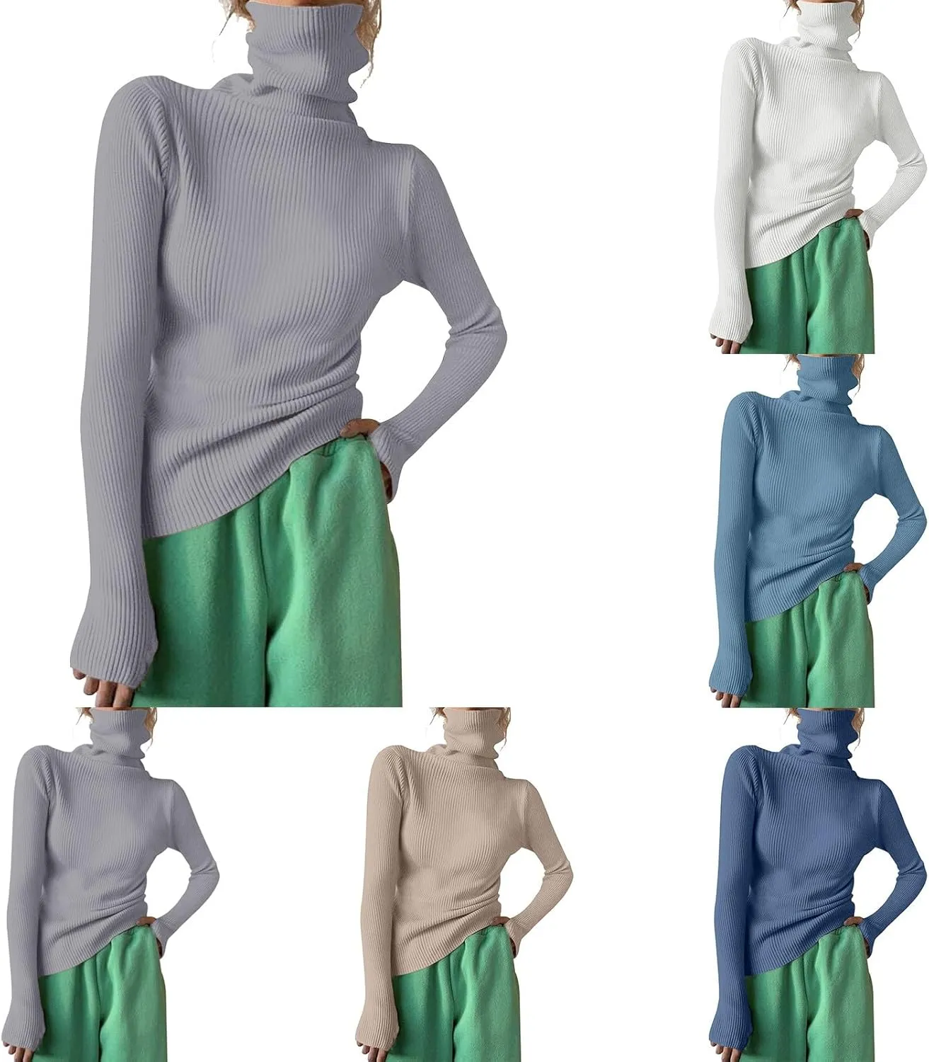 Women's Turtleneck Ribbed Knit Sweater Fall Fashoin Thermal Thumb Hole Jumper Soft Comfy Stretchy Slim Fit Casual Top