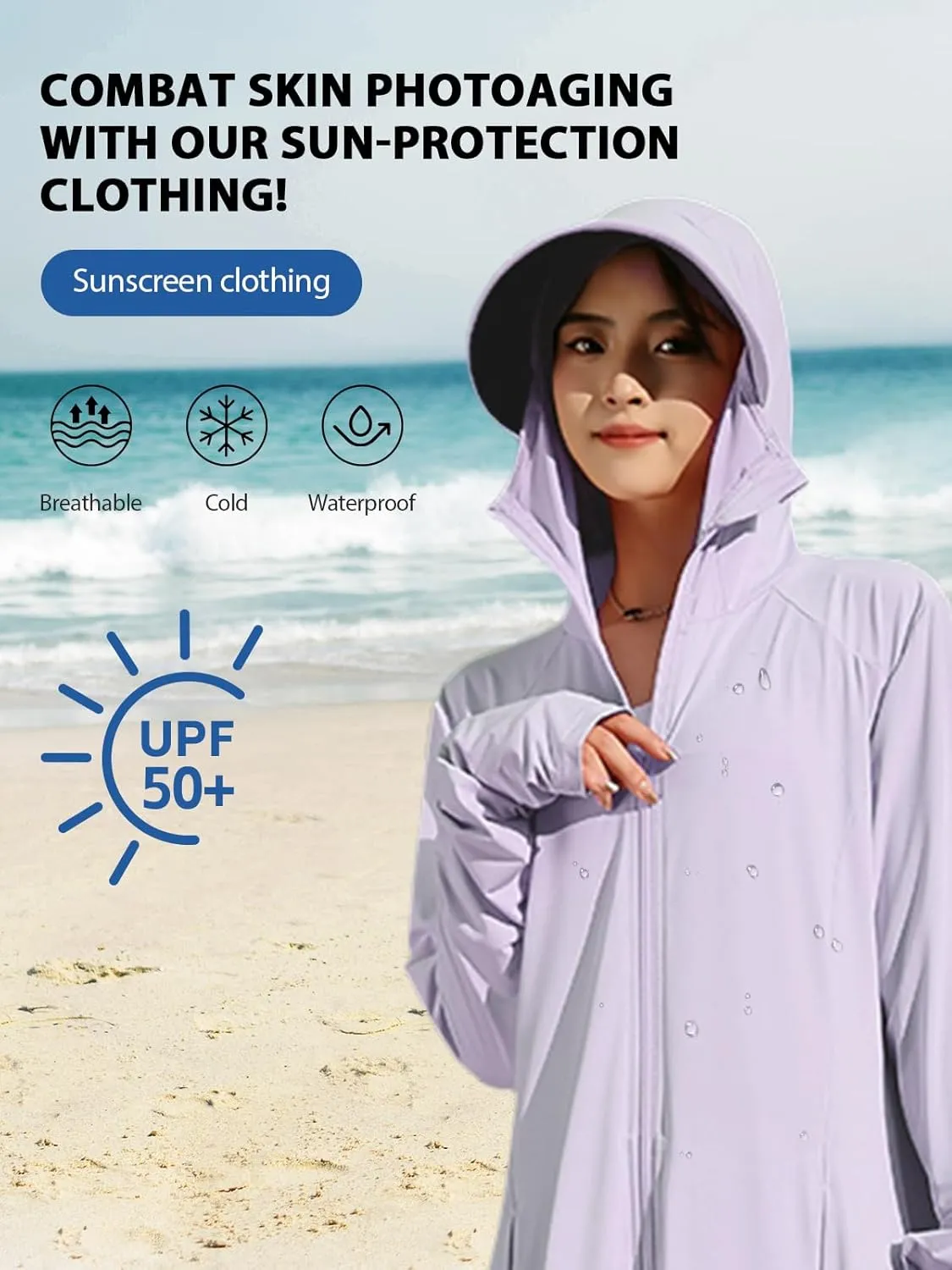 Women's UPF50  Sun Protection Clothing Summer Long Tunic Maxi Beach Dresses Lightweight Swimsuit Cover Up
