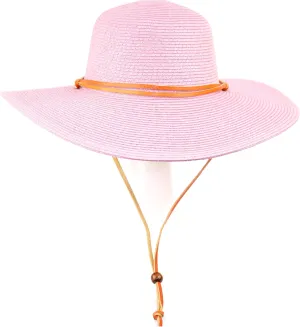 Women's Wide Brim Braided Sun Hat with Wind Lanyard Rated UPF 50  Sun Protection-FL2403
