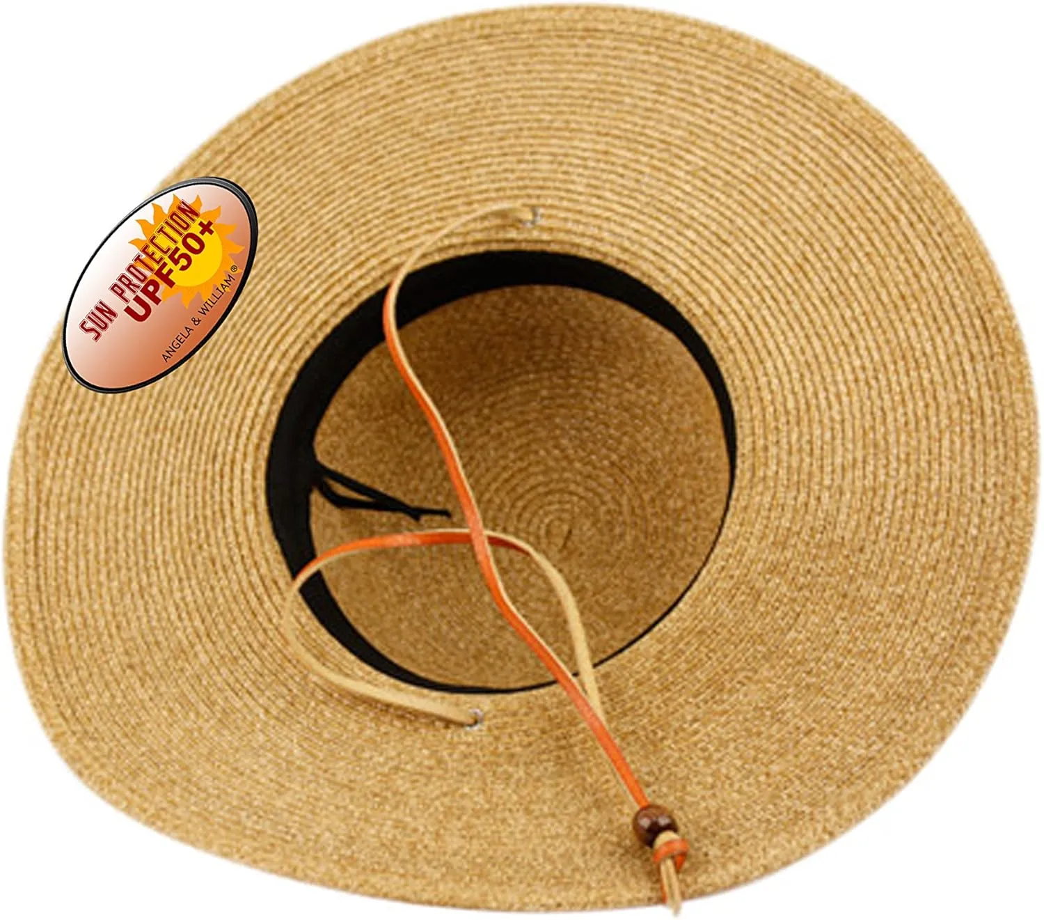 Women's Wide Brim Braided Sun Hat with Wind Lanyard Rated UPF 50  Sun Protection-FL2403