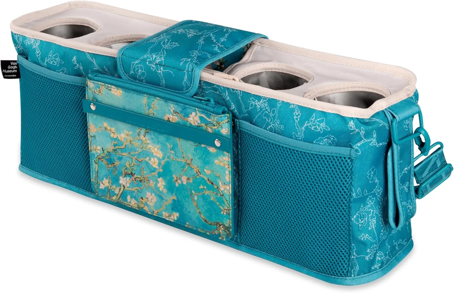 WONDERFOLD Universal Parent Console Stroller Organizer with Insulated Cup Holders, Hook & Loop Closure Handle Attachment, 2 Storage Pockets, Removable Shoulder Strap for Easy Transport
