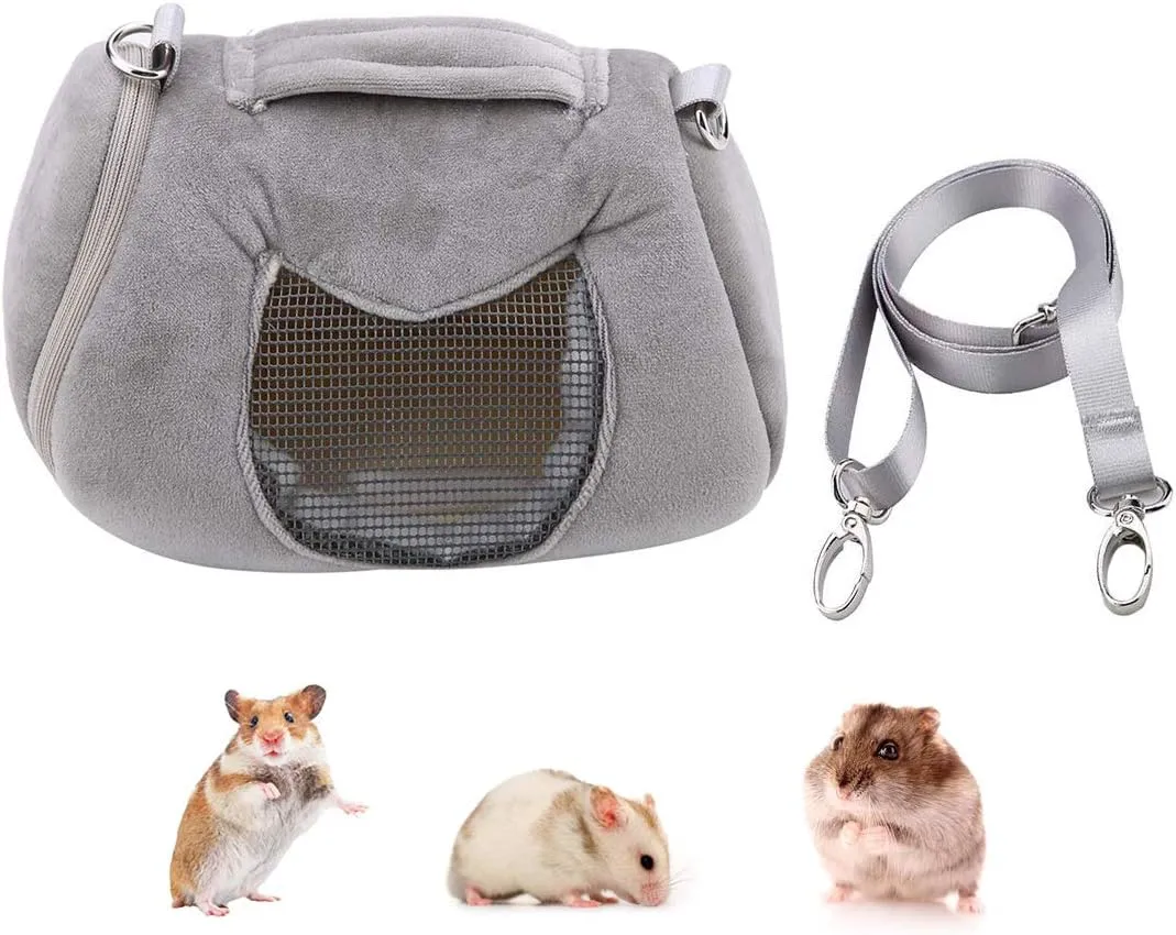 Wontee Hamster Carrier Bag Portable Outdoor Travel Handbag with Adjustable Single Shoulder Strap for Hamster Small Pets (Grey)