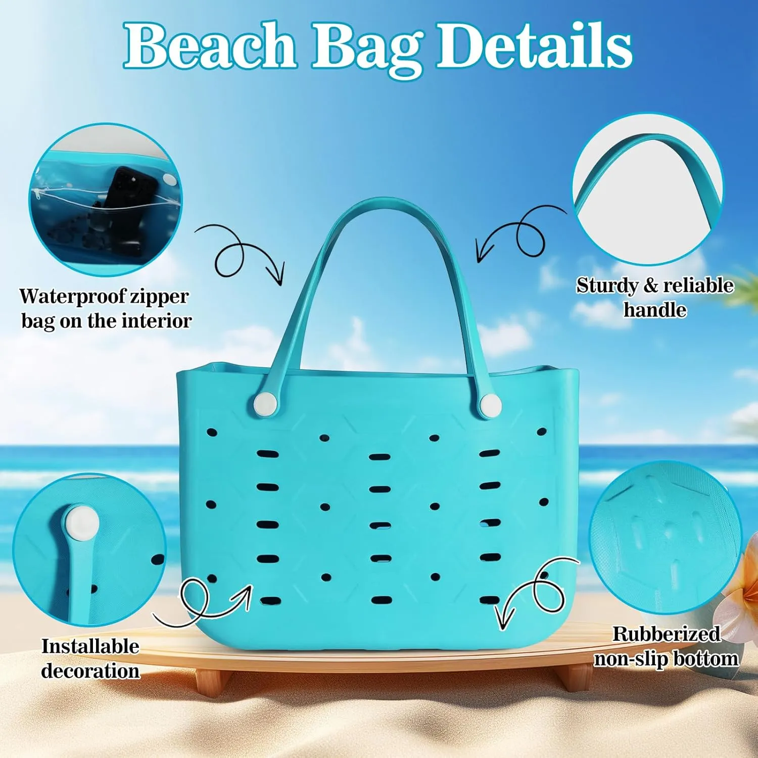 X-Large Rubber Beach Tote for Men & Women, Large Capacity Travel Bag for Boat & Pool