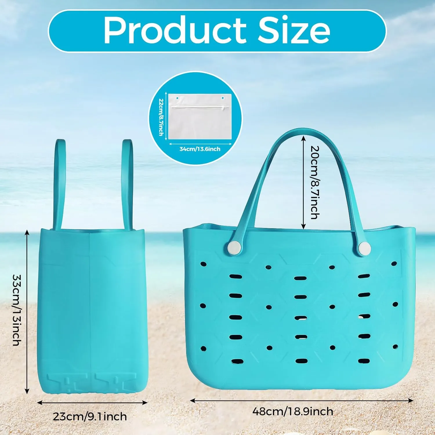 X-Large Rubber Beach Tote for Men & Women, Large Capacity Travel Bag for Boat & Pool