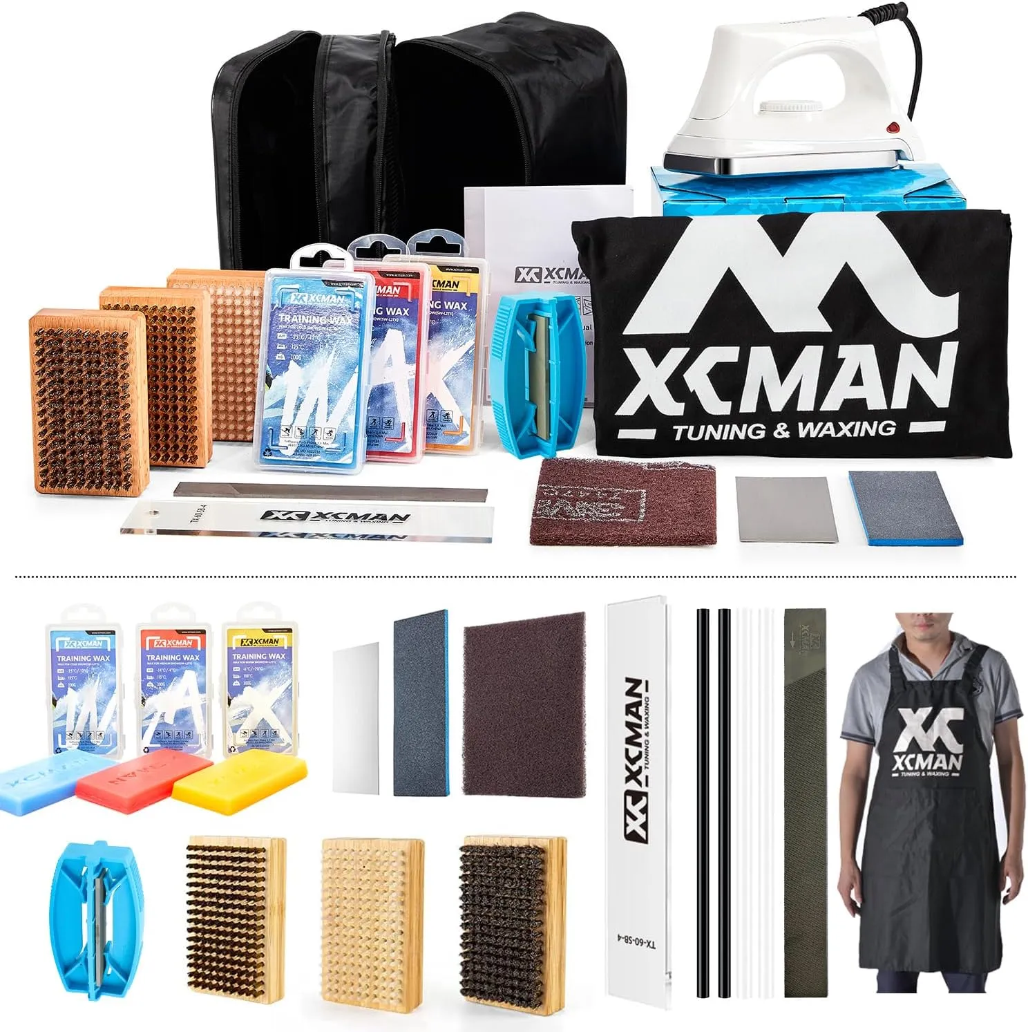 XCMAN Complete Ski Snowboard Tuning and Waxing Kit with Waxing Iron,Universal Wax,Edge Tuner,Brush,Wax Scraper,Ptex