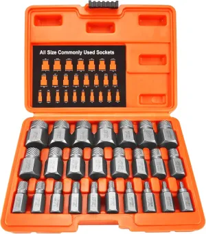 XEWEA 25Pcs Screw Extractor Set Hex Head Multi-Spline Easy Out Bolt Extractor Tool, Chrome Molybdenum Alloy Steel Heavy Duty EZ Out Rounded Screw Remover, Father's Day gift