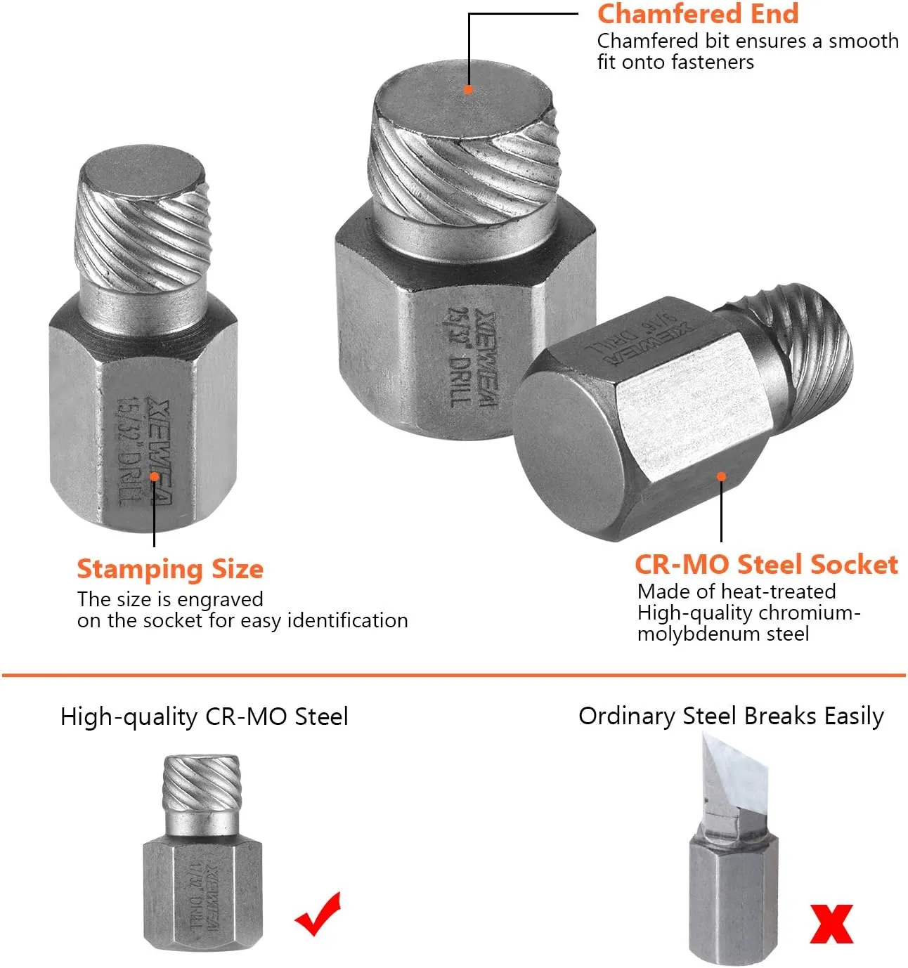 XEWEA 25Pcs Screw Extractor Set Hex Head Multi-Spline Easy Out Bolt Extractor Tool, Chrome Molybdenum Alloy Steel Heavy Duty EZ Out Rounded Screw Remover, Father's Day gift